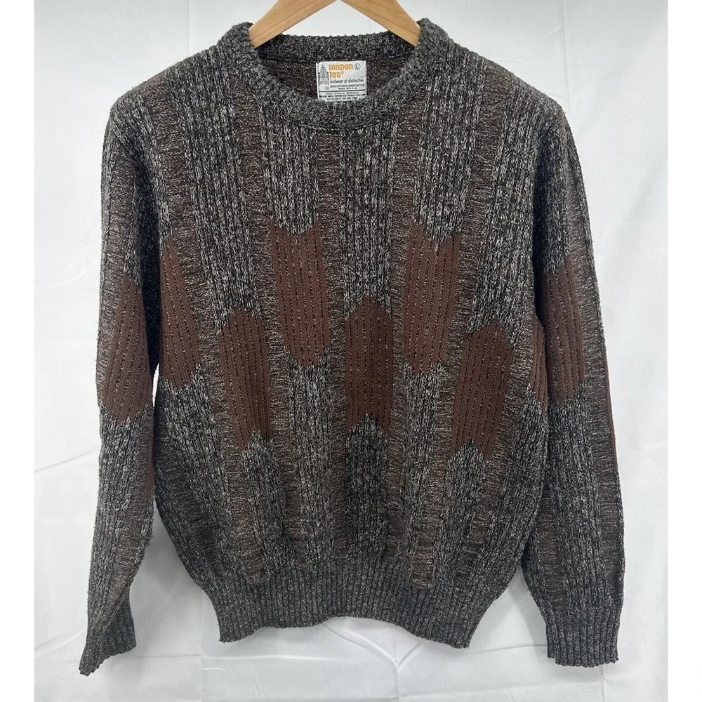Vintage London Fog Sweater Mens Large Argyle Warm Cozy Grandpa USA Made
